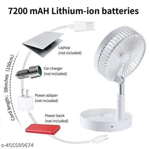 Foldable Rechargeable Desk Fan with Phone Stand – Adjustable Height & 3-Speed Cooling