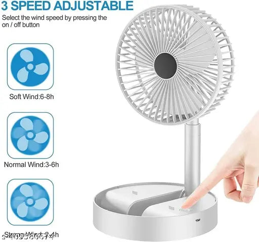 Foldable Rechargeable Desk Fan with Phone Stand – Adjustable Height & 3-Speed Cooling