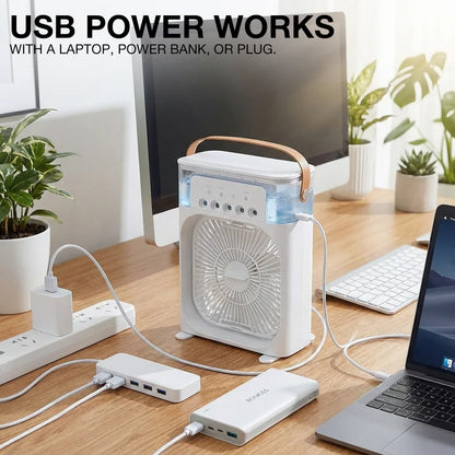 Portable Mini Air Cooler with LED Light – 3 Speeds &amp; Mist Cooling