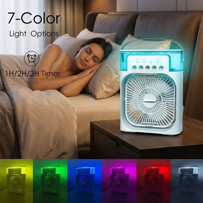 Portable Mini Air Cooler with LED Light – 3 Speeds &amp; Mist Cooling