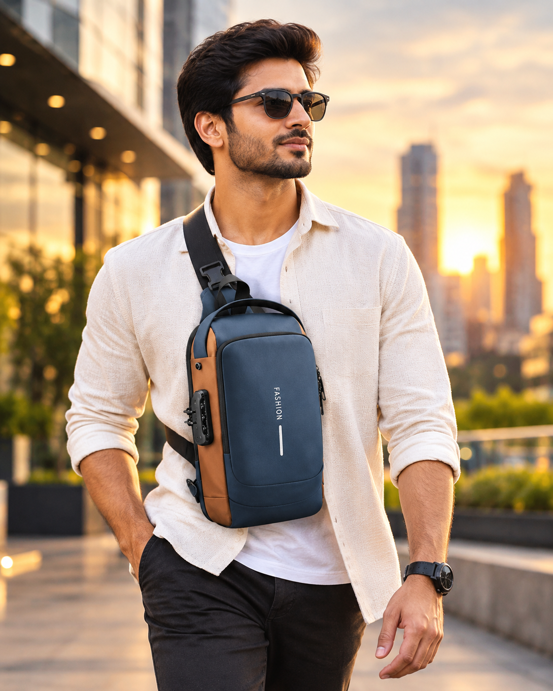 Smart Anti-Theft Sling Backpack with Password Lock & USB Charging Port