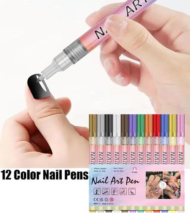 Nail Art Pens Set – 12 Vibrant Colors for Creative Designs