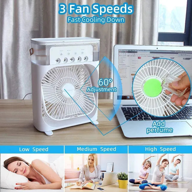 Portable Mini Air Cooler with LED Light – 3 Speeds &amp; Mist Cooling