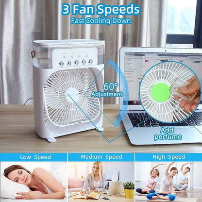 Portable Mini Air Cooler with LED Light – 3 Speeds &amp; Mist Cooling