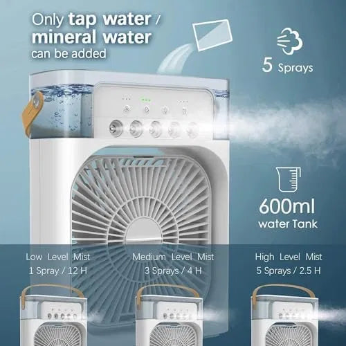 Portable Mini Air Cooler with LED Light – 3 Speeds &amp; Mist Cooling