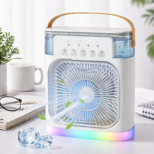 Portable Mini Air Cooler with LED Light – 3 Speeds &amp; Mist Cooling